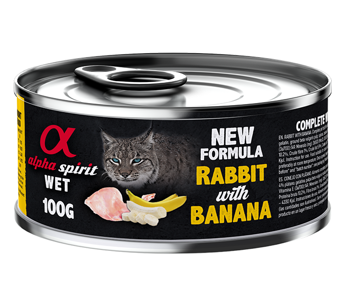 ALIMENTO HÚMEDO DE CONEJO CON PLÁTANO PARA GATOS